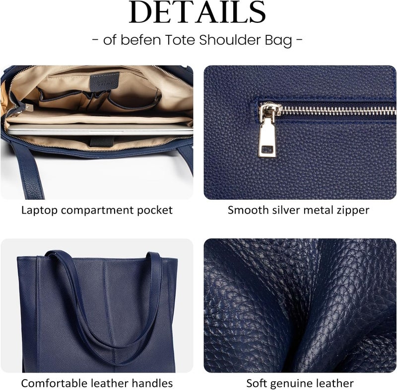 befen Genuine Leather Tote Bag for Women Work, Women's Leather Shoulder Bags Purses Satchel Handbags with Laptop Compartment - Image 5